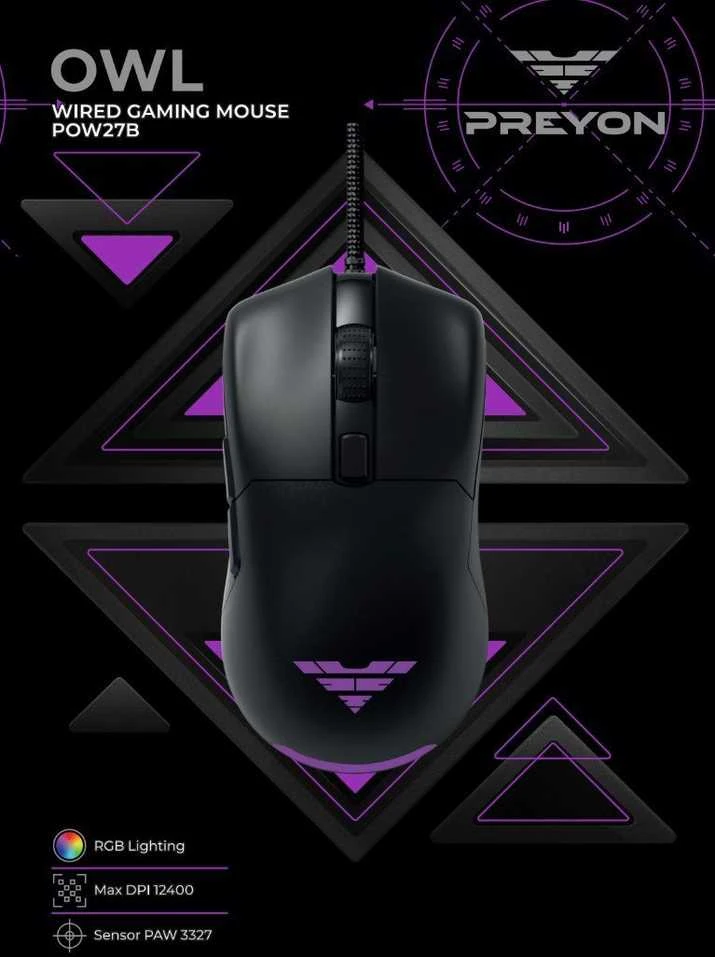 Pelė PREYON Owl su laidu (POW27B)