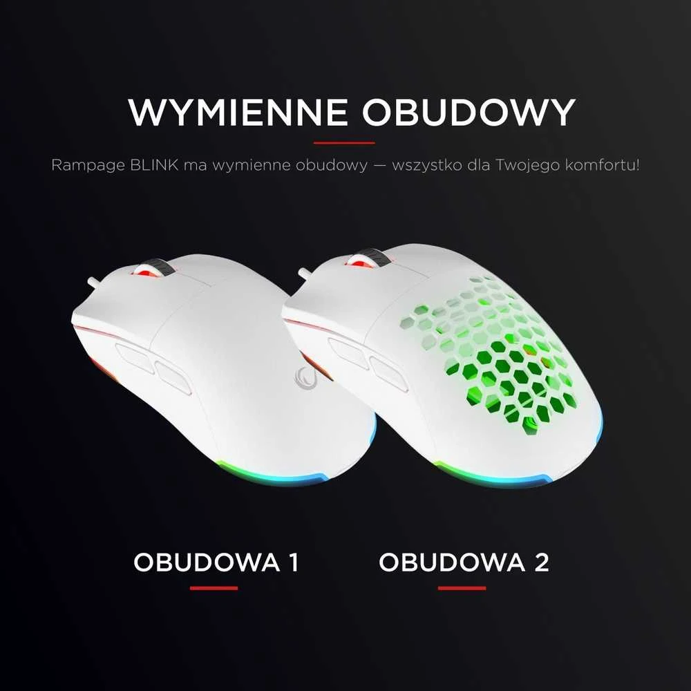 Pelė Myszka žaidimams Rampage Blink su laidu 12800 dpi optinė balta