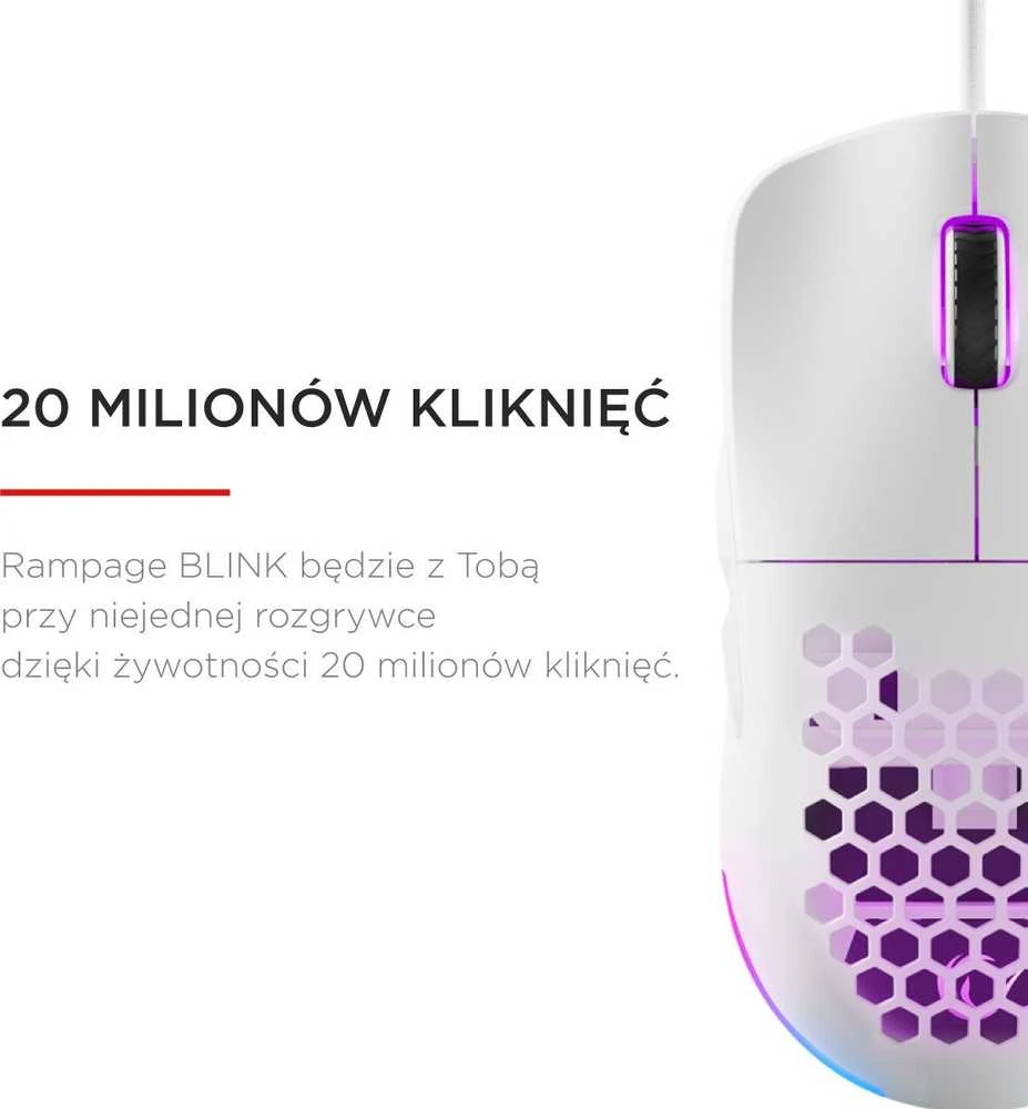 Pelė Myszka žaidimams Rampage Blink su laidu 12800 dpi optinė balta