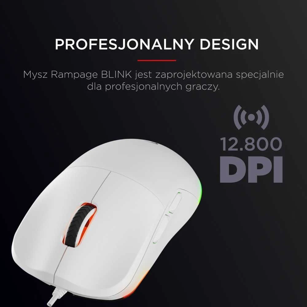 Pelė Myszka žaidimams Rampage Blink su laidu 12800 dpi optinė balta