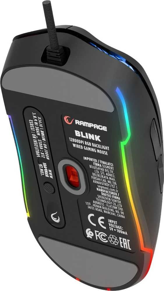 Pelė Myszka žaidimams Rampage Blink su laidu 12800 dpi optinė juoda