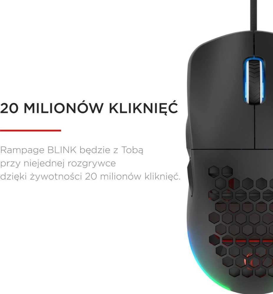 Pelė Myszka žaidimams Rampage Blink su laidu 12800 dpi optinė juoda