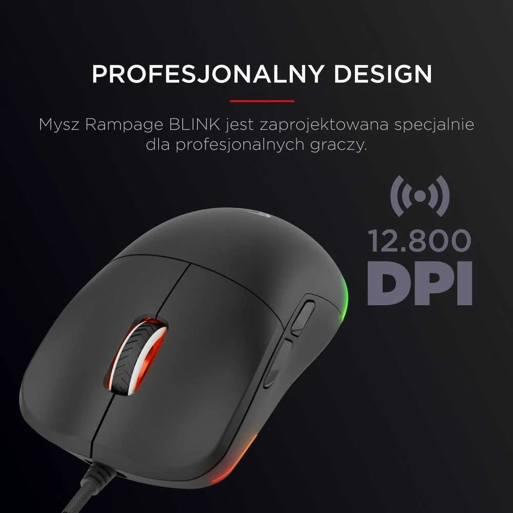 Pelė Myszka žaidimams Rampage Blink su laidu 12800 dpi optinė juoda