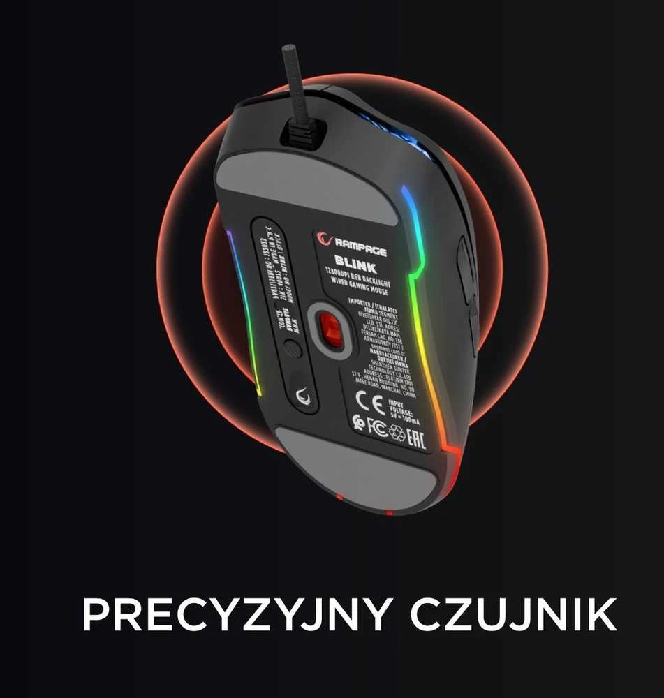 Pelė Myszka žaidimams Rampage Blink su laidu 12800 dpi optinė juoda