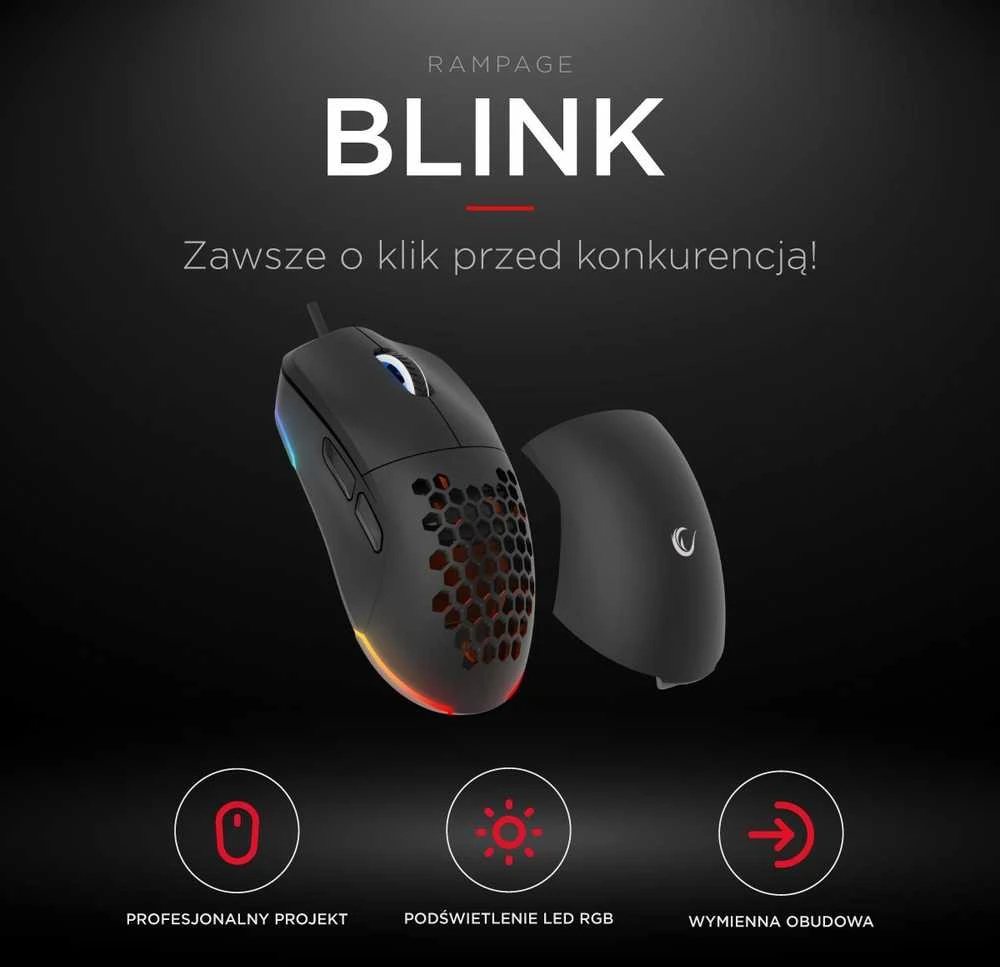 Pelė Myszka žaidimams Rampage Blink su laidu 12800 dpi optinė juoda