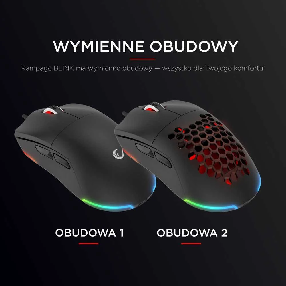 Pelė Myszka žaidimams Rampage Blink su laidu 12800 dpi optinė juoda