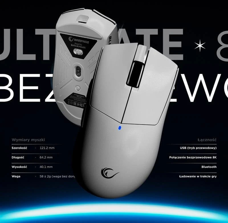 Pelė Myszka žaidimams Rampage Blitz Ultimate belaidė 30000 dpi optinė balta