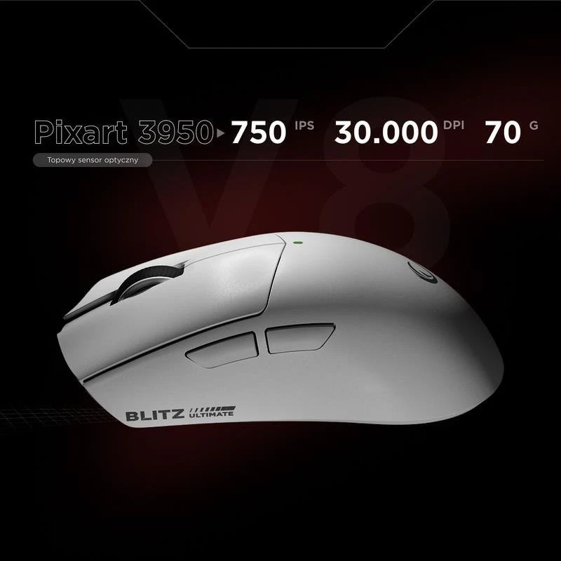 Pelė Myszka žaidimams Rampage Blitz Ultimate belaidė 30000 dpi optinė balta