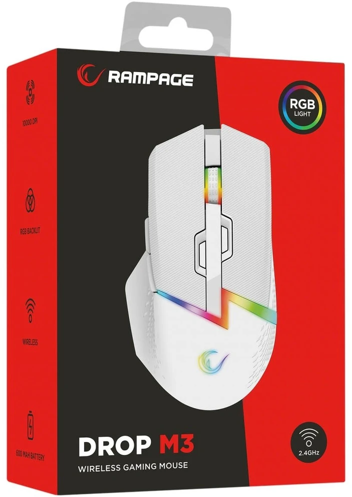 Pelė Myszka žaidimams Rampage Drop M3 V2 belaidė 24000 dpi optinė balta