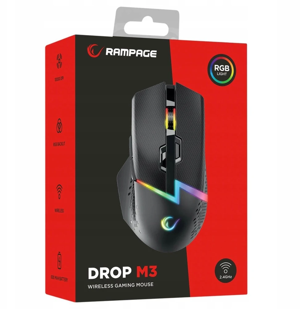 Pelė Myszka žaidimams Rampage Drop M3 V2 belaidė 24000 dpi optinė juoda