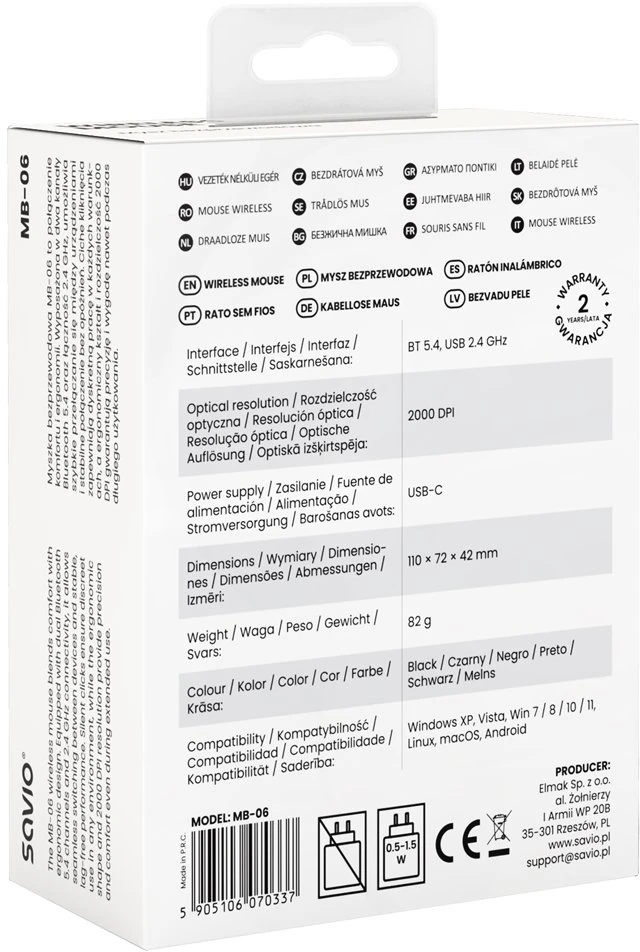 Savio MB-06 pelė Universal Ambidextrous Bluetooth 3800 DPI