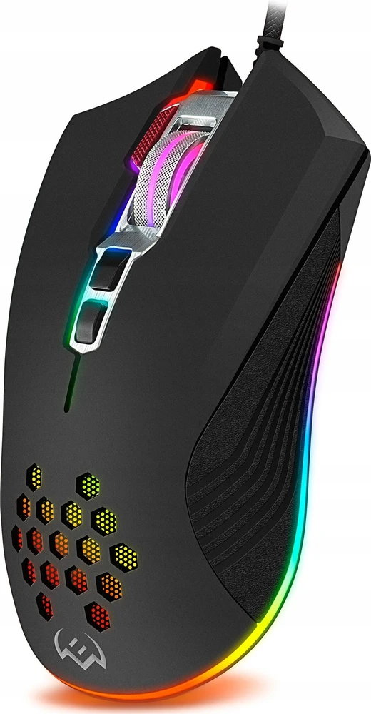 Pelė SVEN RX-G850 iki 6400 DPI; Soft Touch; Metalinis dugnas; Pintas kabelis; Žaidimų programinė įranga; 3 papildomi mygtukai; Apšvietimas; Dukart spustelėkite mygtuką; Dpi jungiklio mygtukas