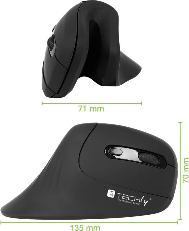 Techly Belaidė pelė 2.4GHz RF USB vertikali 3200dpi optinė