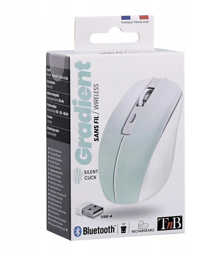 Belaidė „Bluetooth“ pelė, 2,4 GHz, USB-C, 800–1600 DPI, 500 mAh, TNB / MWGradientblack