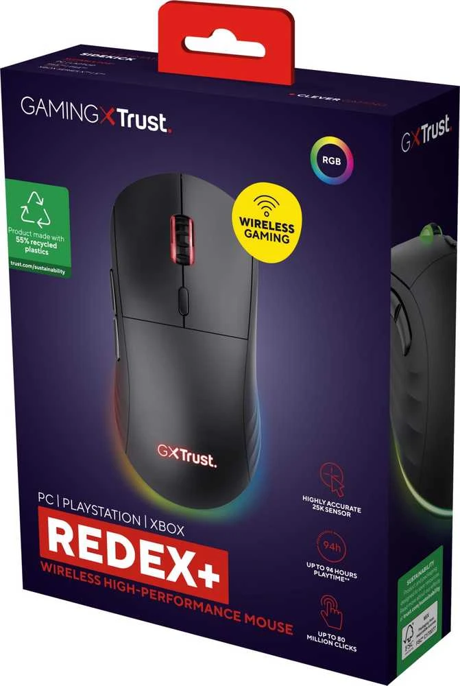 Pelė Myszka žaidimams Trust GXT927 Redex belaidė 25600 dpi optinė juoda