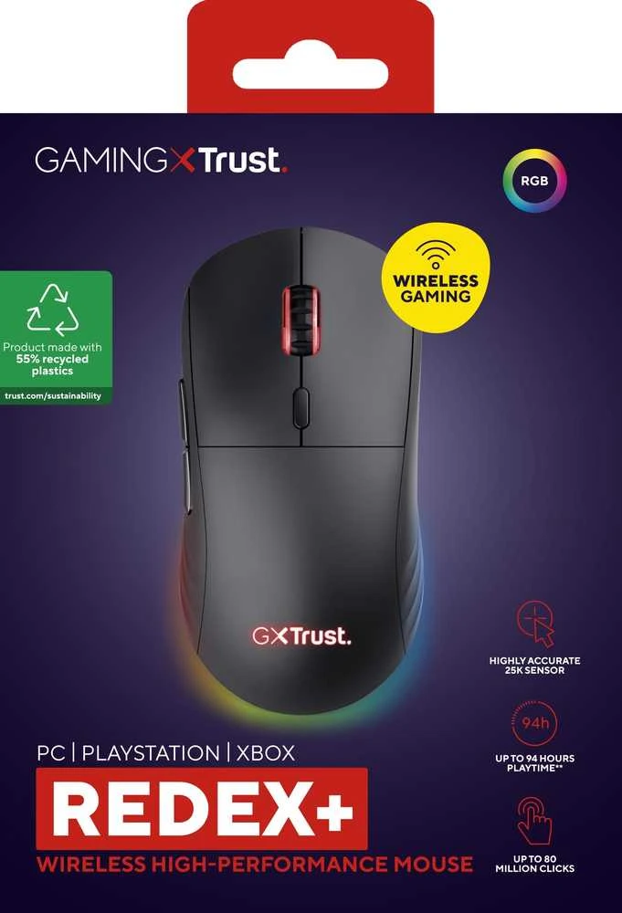 Pelė Myszka žaidimams Trust GXT927 Redex belaidė 25600 dpi optinė juoda