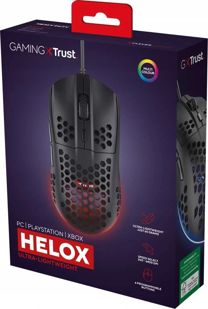 Pelė Myszka žaidimams Trust GXT 928 su laidu 6400 dpi optinė juoda