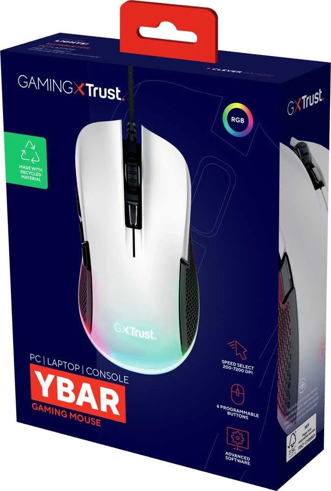 Pelė Myszka žaidimams Trust GXT 922 su laidu 7200 dpi optinė balta