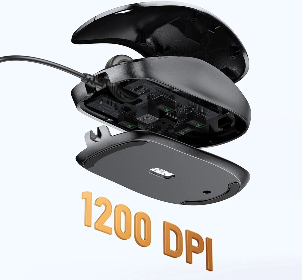 Ugreen Laidinė USB kompiuterinė pelė 1200 dpi, juoda