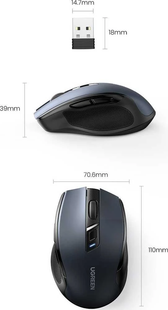 Belaidė pelė UGREEN 2.4 GHz&BT juodos spalvos