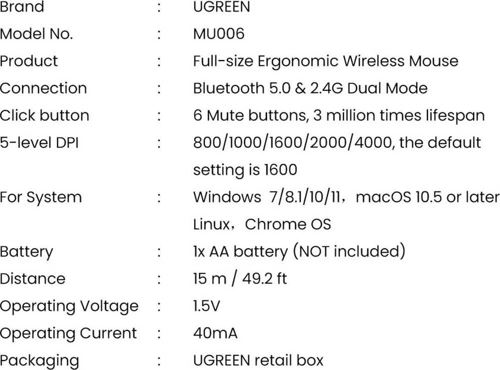 Belaidė pelė UGREEN 2.4 GHz (juoda)