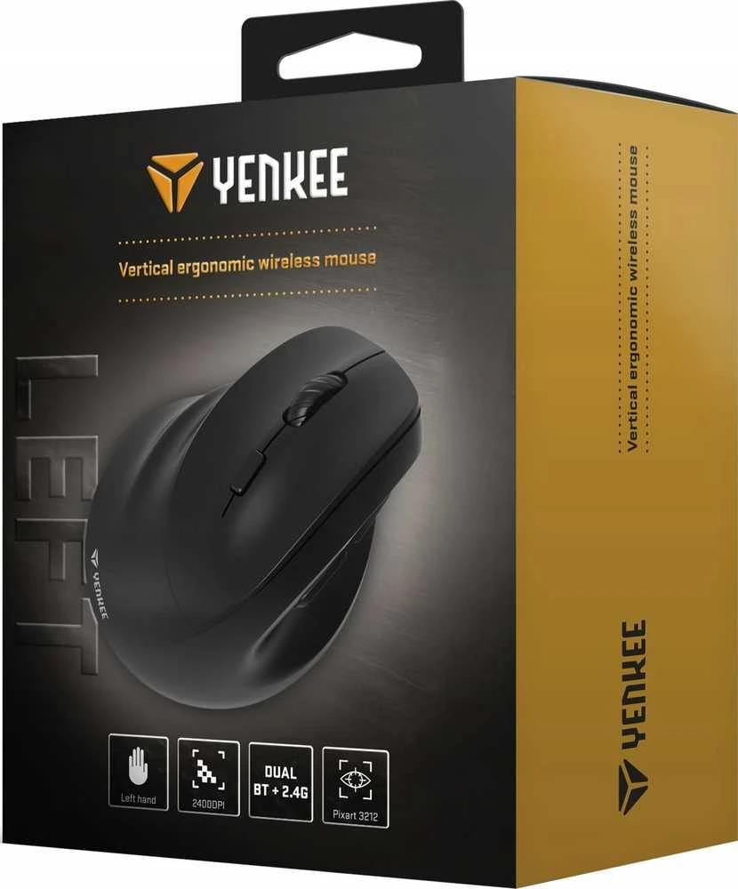 Yenkee Ergonomiška kairiarankė belaidė pelė, dviguba WL+BT baterija