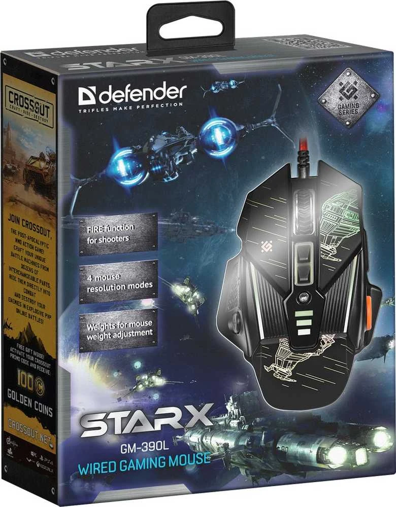 Pelė Myszka žaidimams Defender Starx GM-390L su laidu 7200 dpi optinė juoda