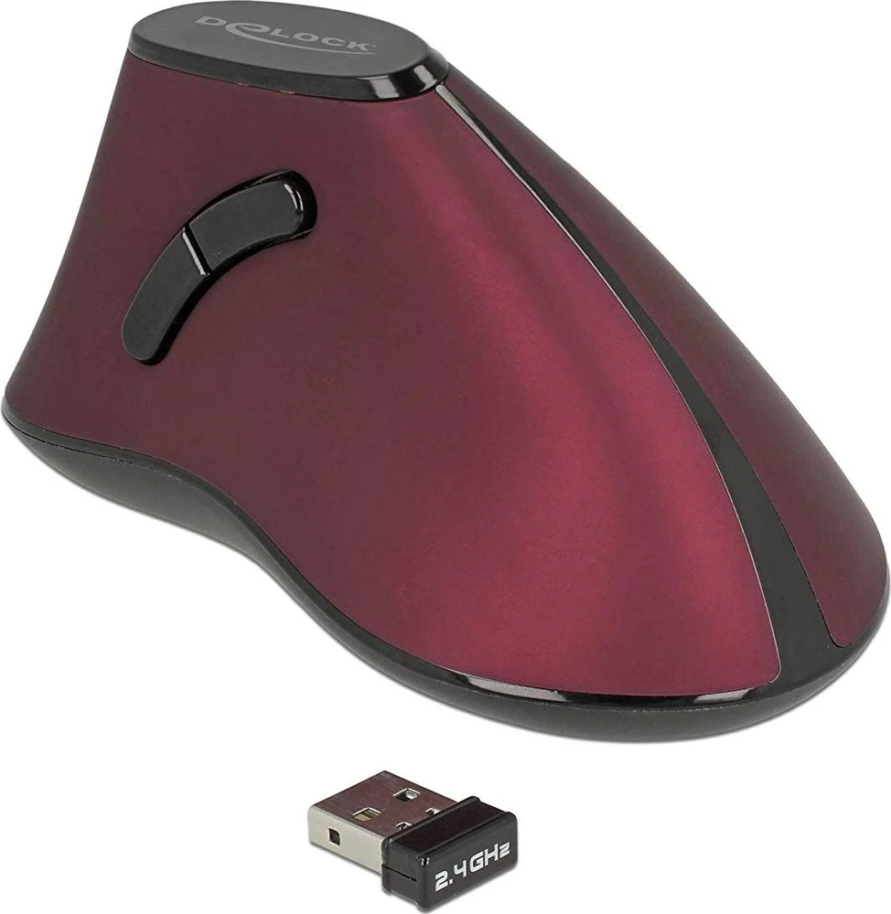 Ergonomiška vertikali optinė 5 mygtukų pelė 2,4 GHz bevielė DeLOCK raudona/juoda / 12528
