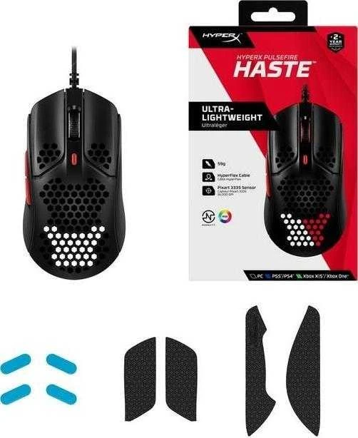 Žaidimų pelė HyperX Pulsefire Haste, Juoda/Raudona