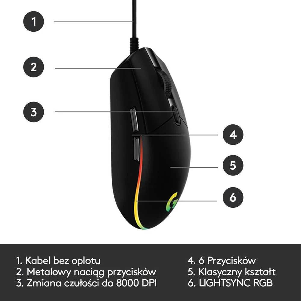Pelė žaidimams Logitech G102 Lightsync, Juoda