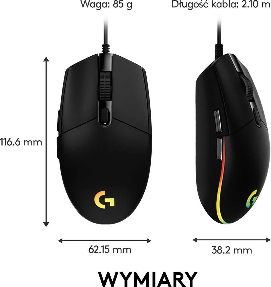 Pelė žaidimams Logitech G102 Lightsync, Juoda