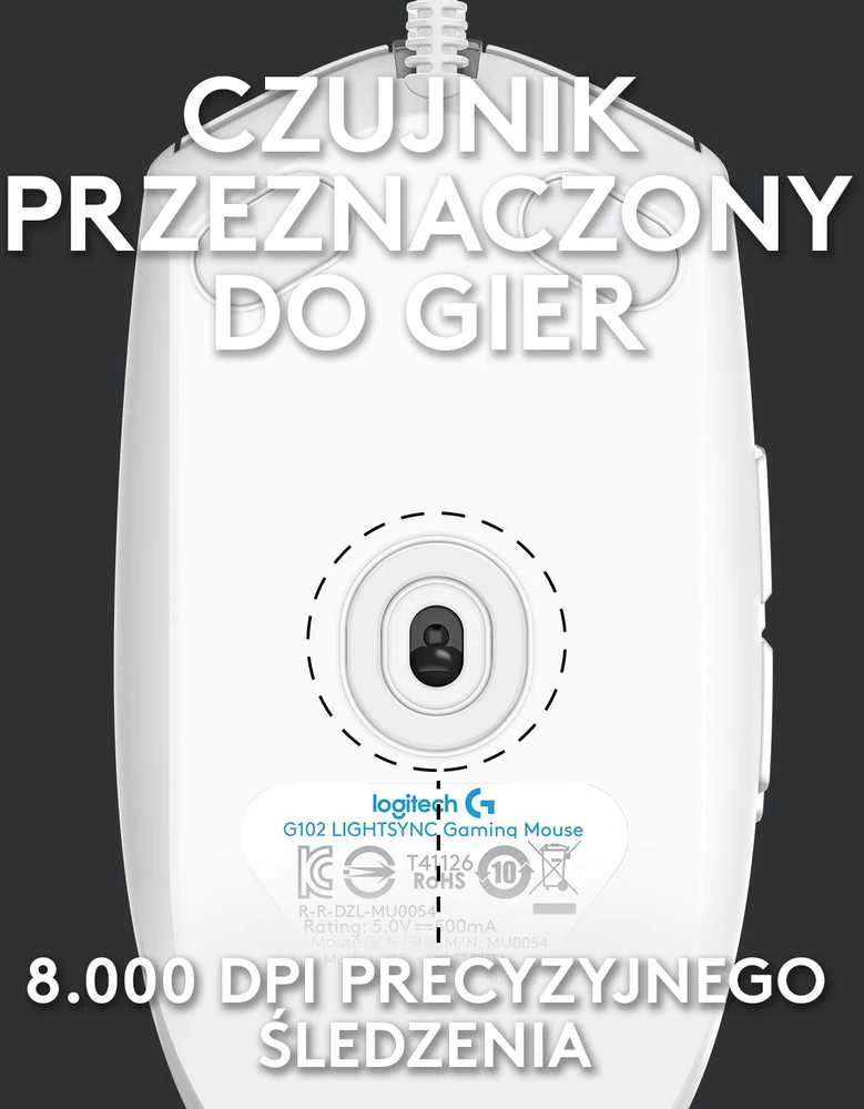 Pelė žaidimams Logitech G102 Lightsync, Balta