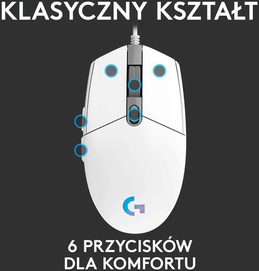 Pelė žaidimams Logitech G102 Lightsync, Balta