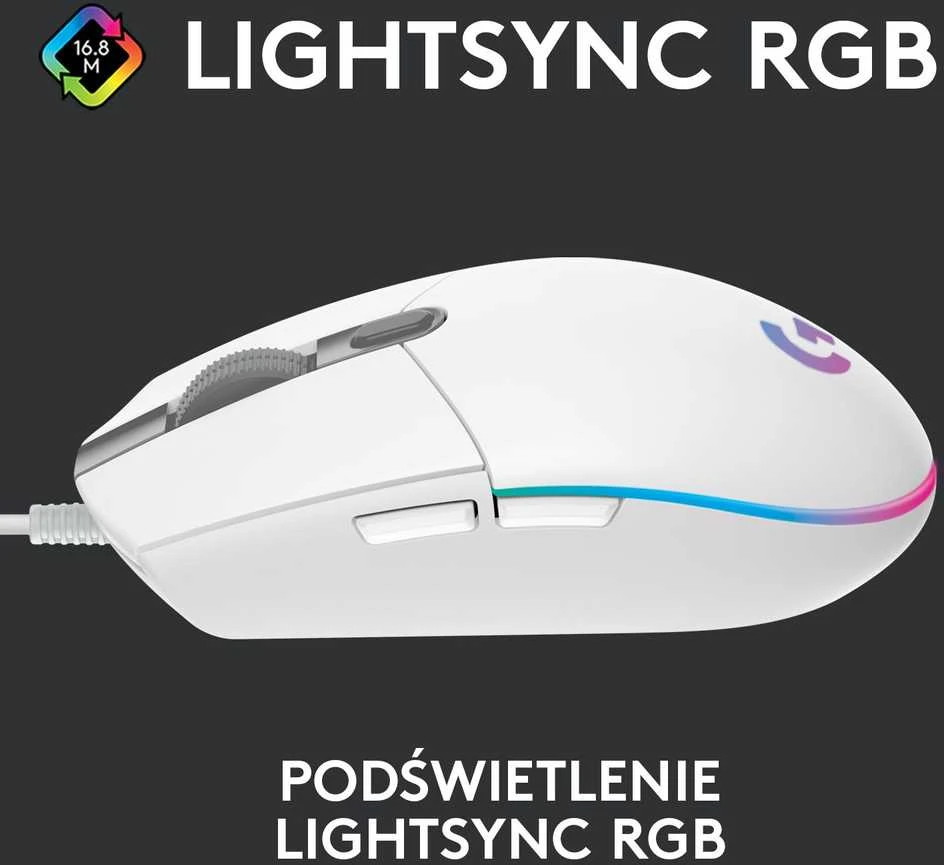 Pelė žaidimams Logitech G102 Lightsync, Balta