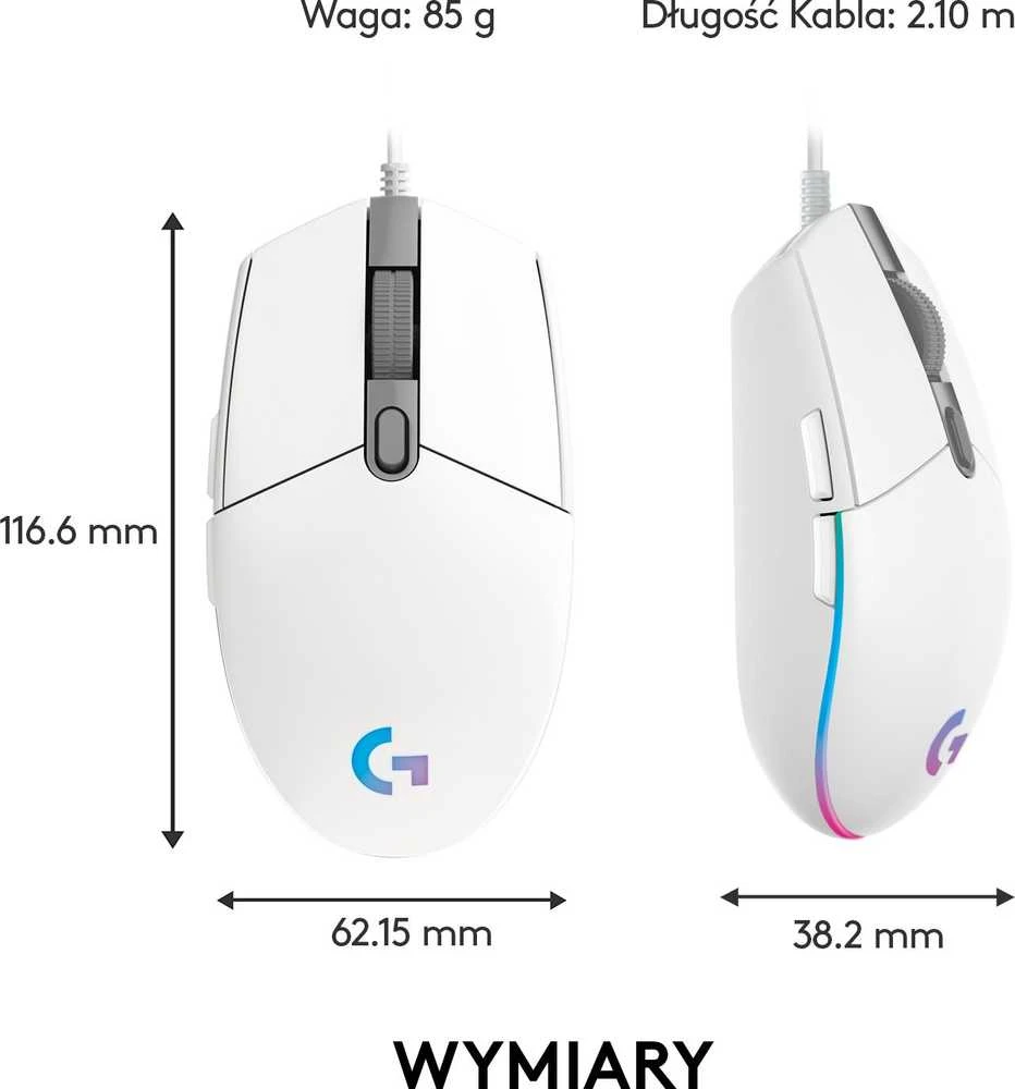Pelė žaidimams Logitech G102 Lightsync, Balta