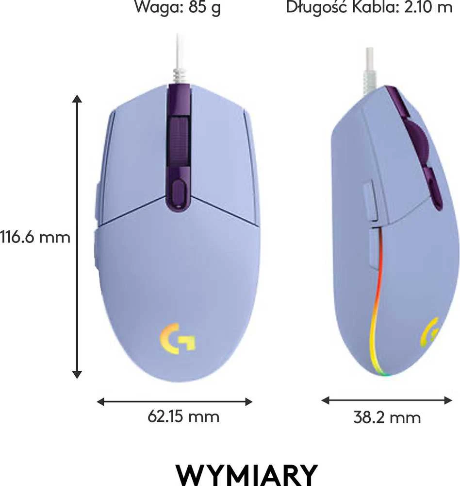 Pelė žaidimams Logitech G102 Lightsync, Alyvinė