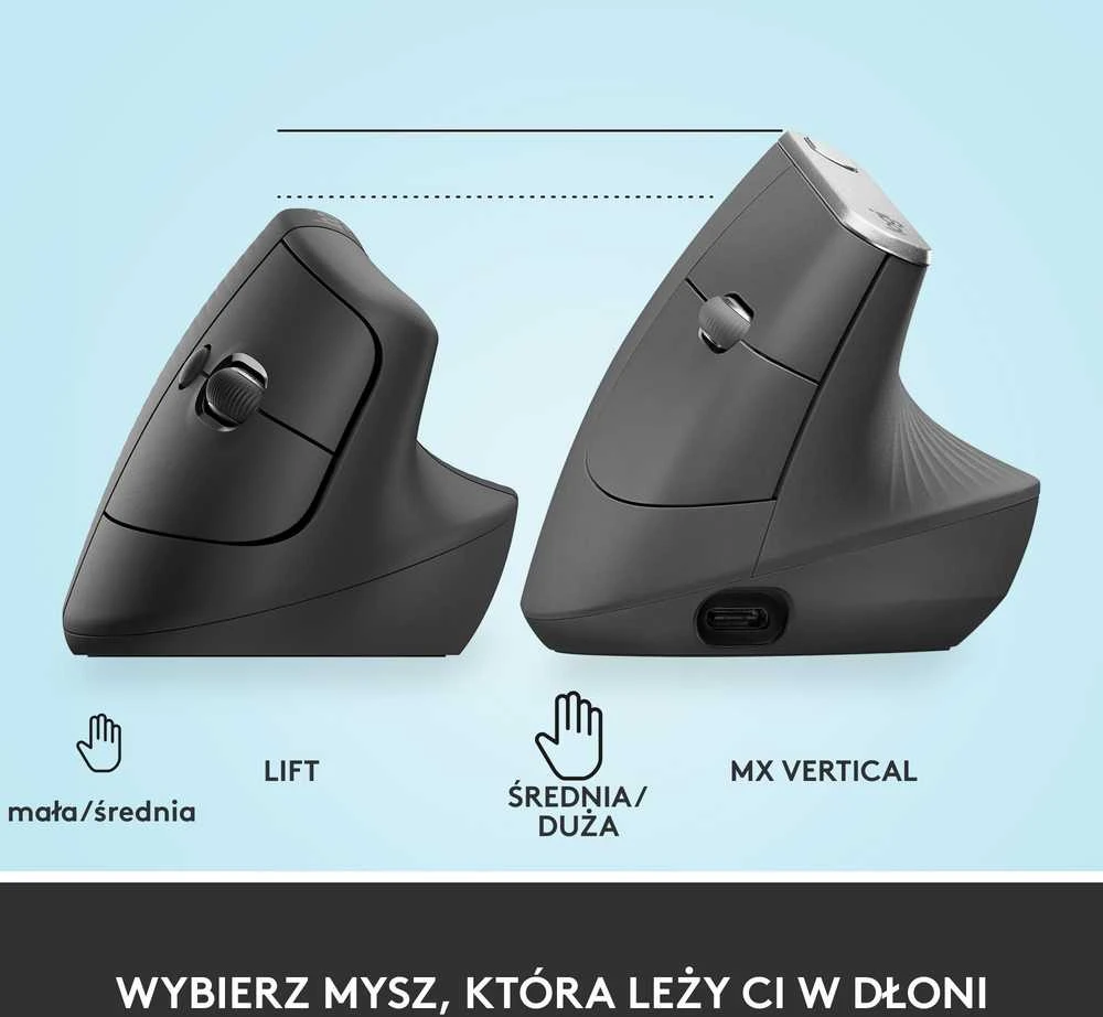 Belaidė pelė Logitech Lift, Grafito spalvos