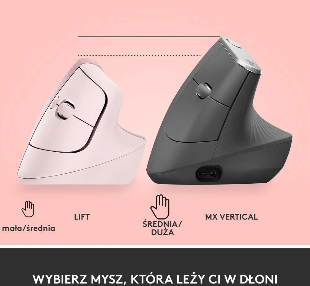 Pelė Logitech Lift, rožinė