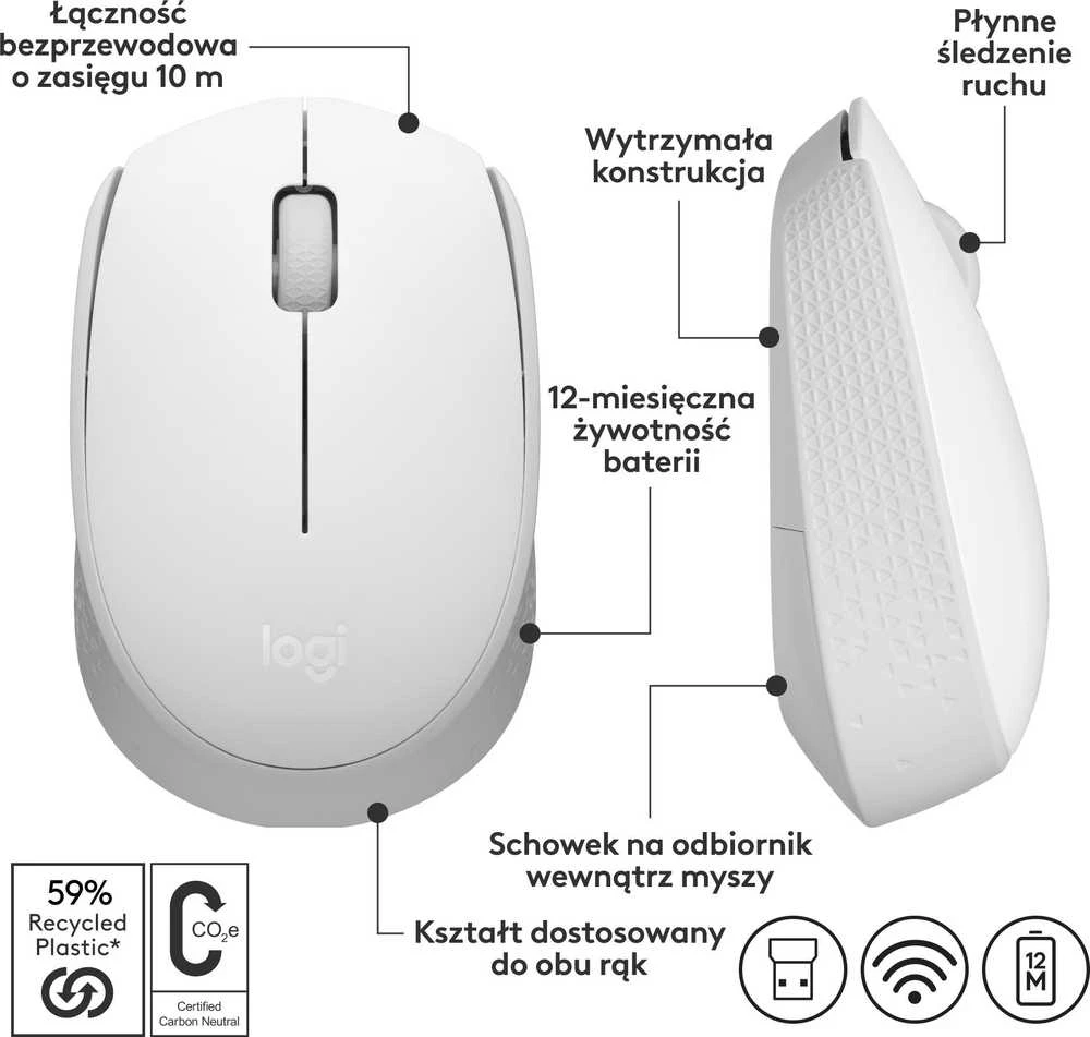LOGITECH M171 Belaidė pelė - Baltas
