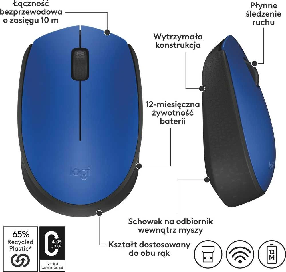 Belaidė pelė Logitech M171, mėlyna