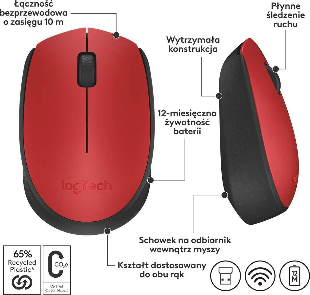Pelė Logitech M171, raudona (910-004641)