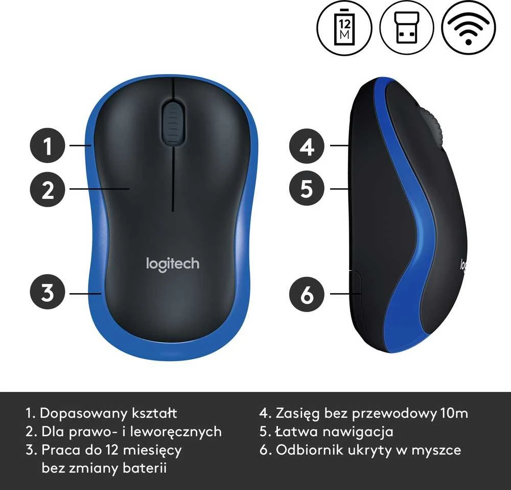 Bevielė pelė Logitech M185, Mėlyna