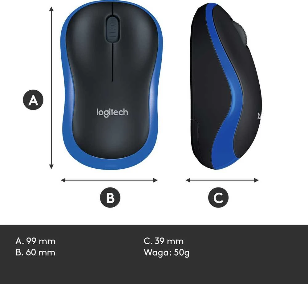 Bevielė pelė Logitech M185, Mėlyna