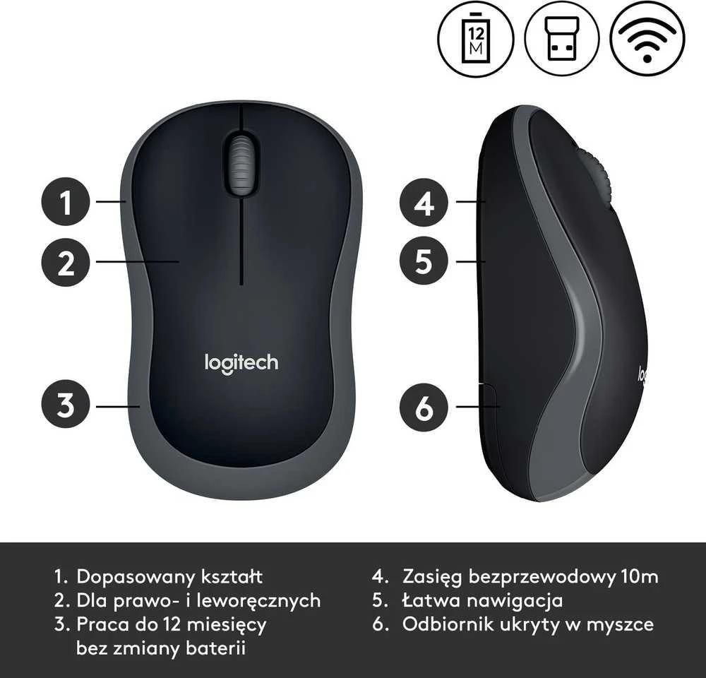 Bevielė pelė Logitech M185 pilka