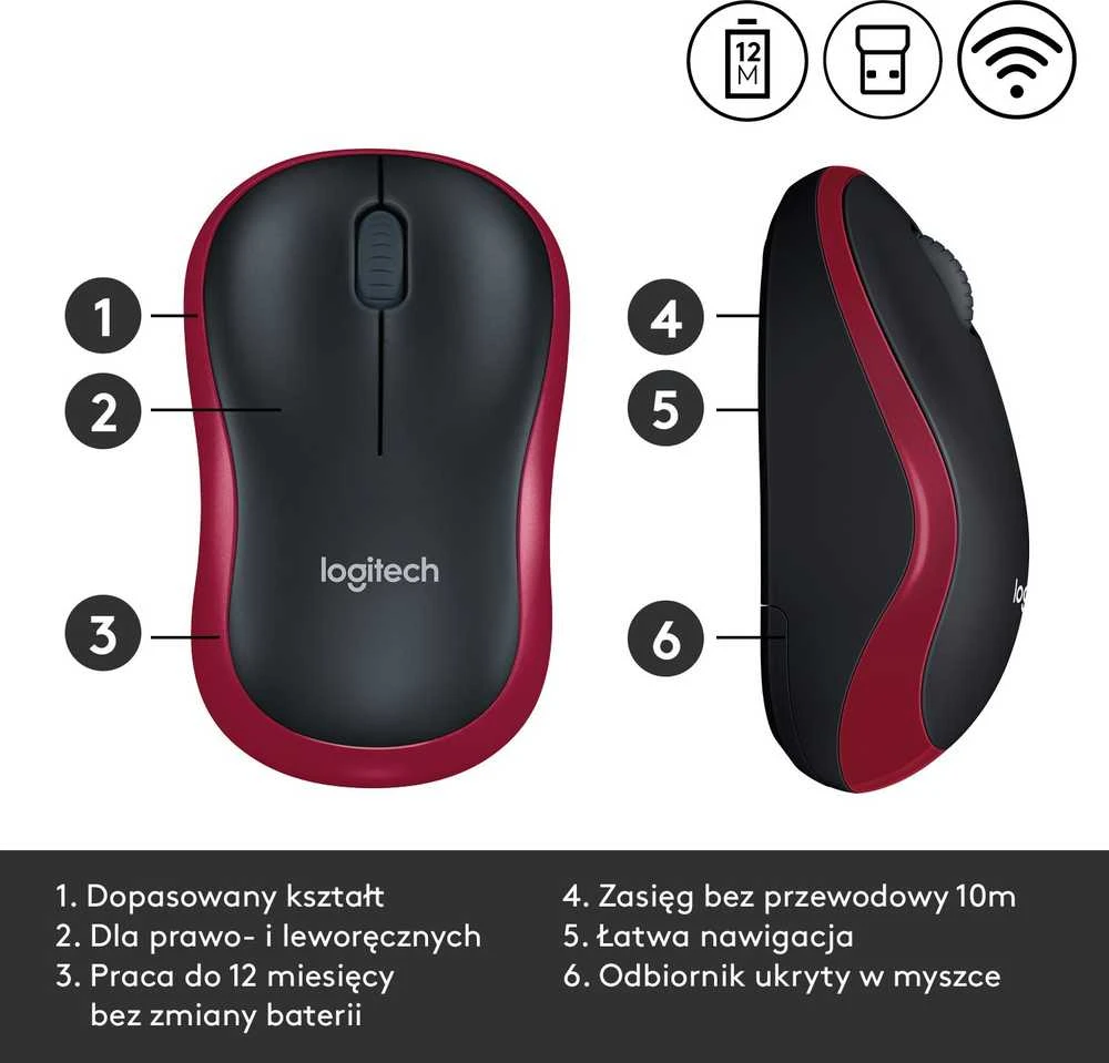 Bevielė pelė Logitech M185. Raudona