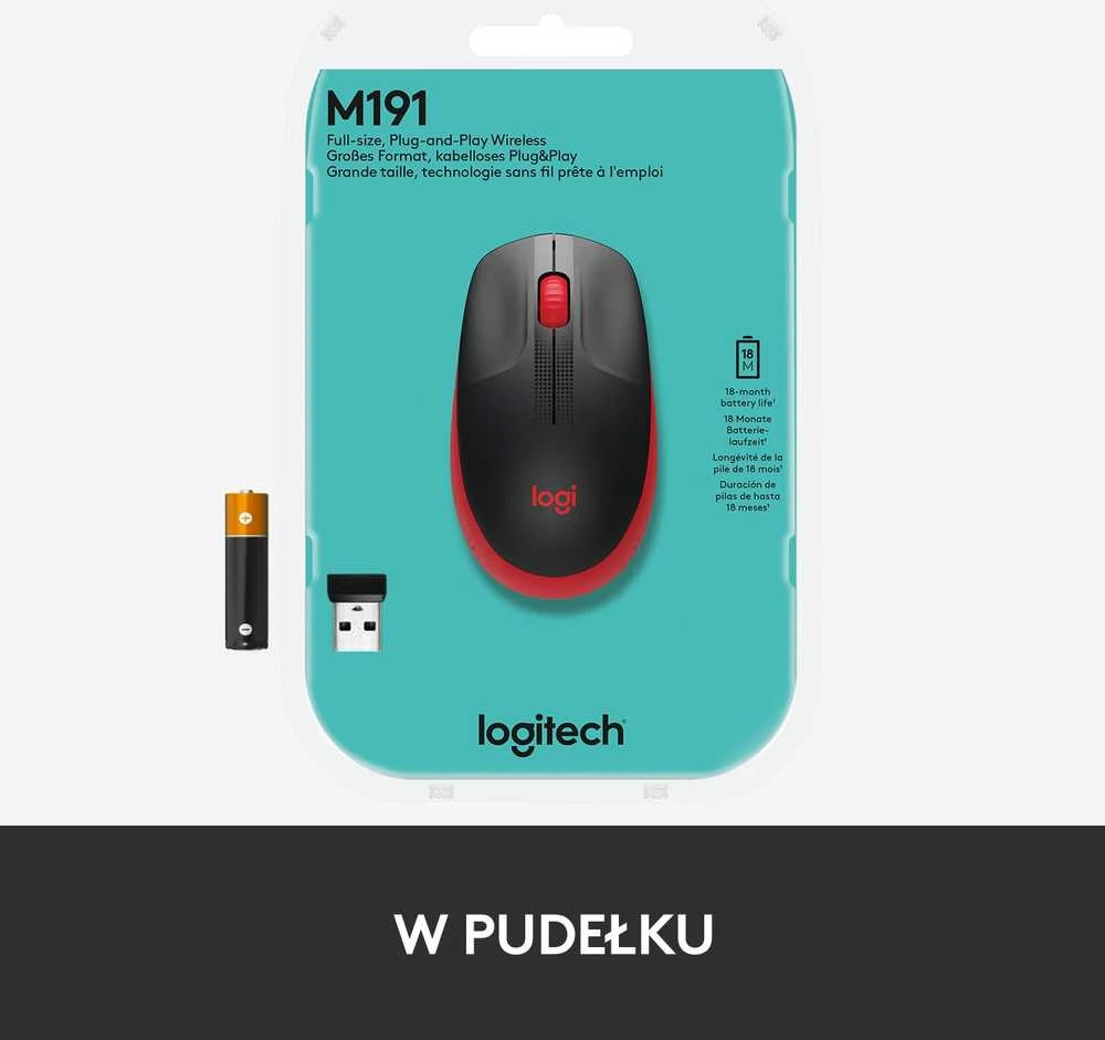 Belaidė pelė Logitech M190, raudonos spalvos