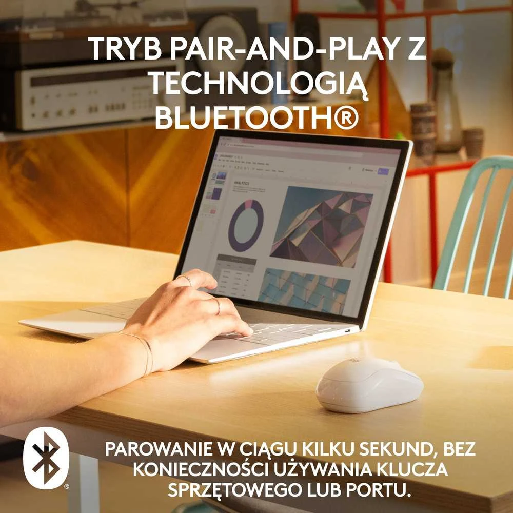 Belaidė pelė Logitech M240 Silent Bluetooth Mouse, baltos spalvos