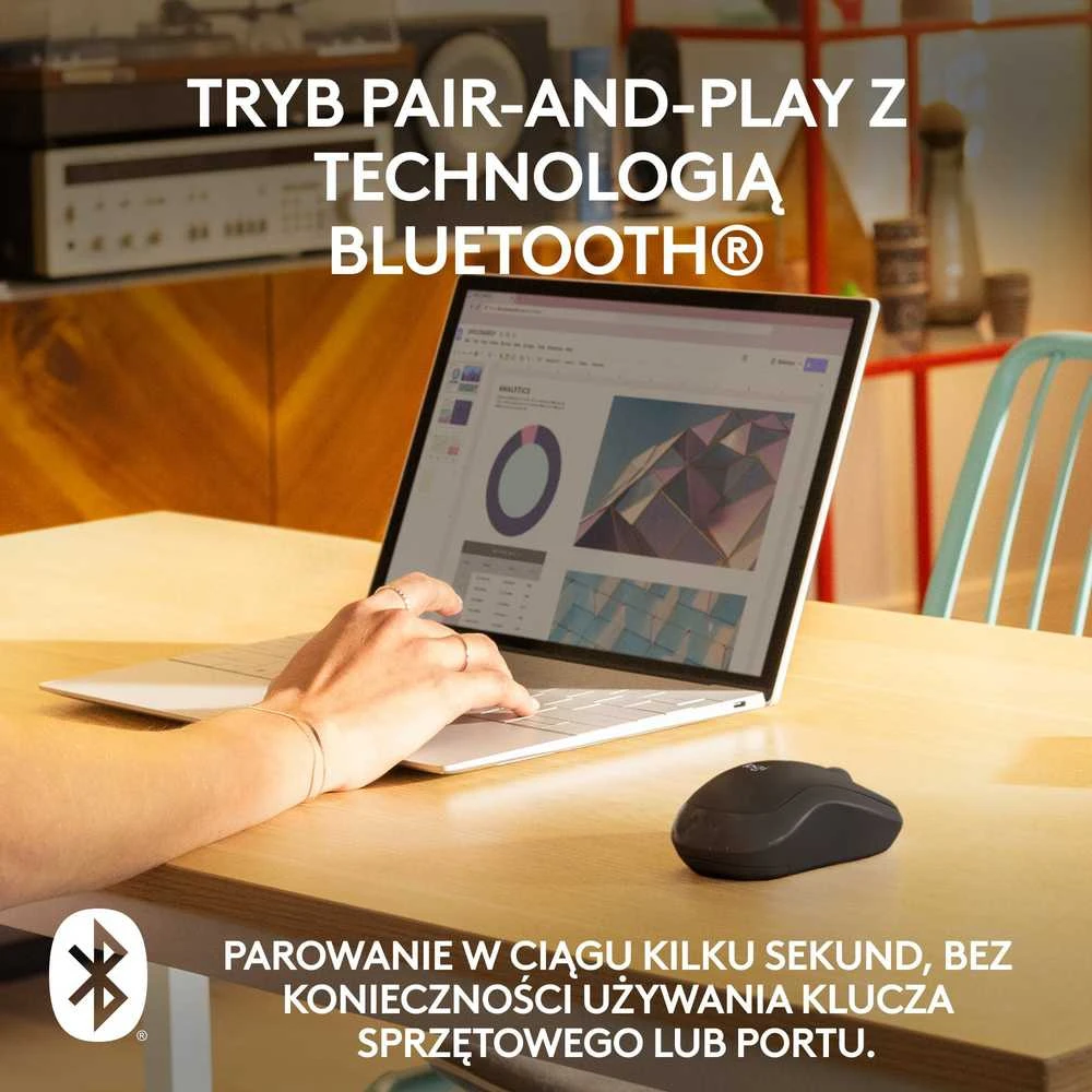 Belaidė pelė Logitech M240 Silent Bluetooth Mouse, grafito spalvos