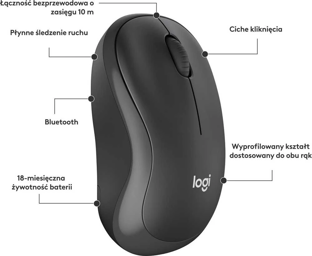 Belaidė pelė Logitech M240 Silent Bluetooth Mouse, grafito spalvos