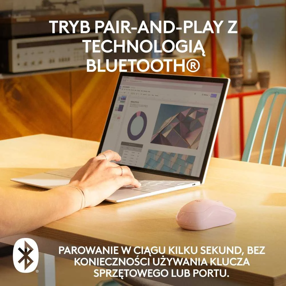 Belaidė pelė Logitech M240 Silent Bluetooth Mouse, rožinės spalvos
